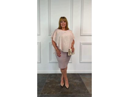 Dámske krátke staroružové šaty s marhuľovo-zlatým vrchom 21604