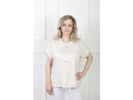 Dámske béžové tričko so strieborným nápisom 21624