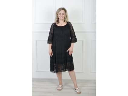 Dámske krajkové šaty čiernej farby s 3/4 rukávom 22042