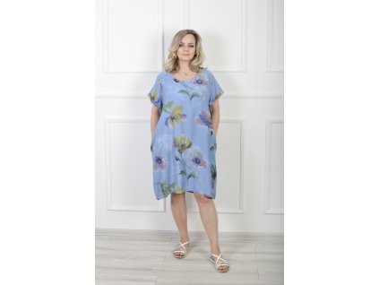 Dámske krátkorukávové modré šaty so vzorom 22081