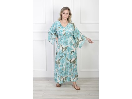 Dámske dlhé bielo-modré šaty so vzorom kvetov a 3/4 rukávmi 22152