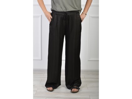 Dlhé dámske saténové čierne nohavice 21976