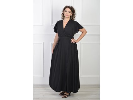 Dlhé dámske šaty čiernej farby s krátkym rukávom 22035