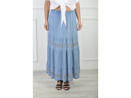 Dlhá sukňa riflovo modrej farby so vzorom 21956