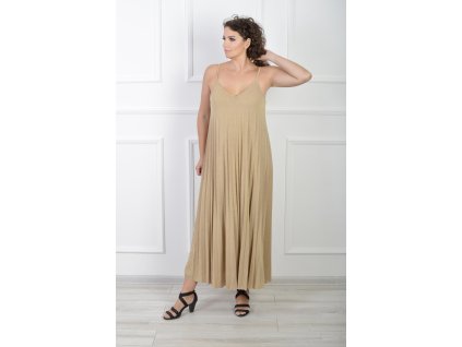Dlhé bledohnedé šaty so zlatým leskom 21939