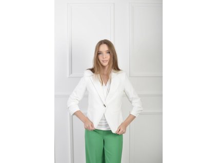 Biele kostýmové sako s nariaseným 3/4 rukávmi 22194