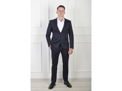 Pánske oblekové nohavice tmavomodrej farby s viazaním 21714