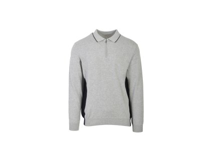 Pánsky sivý pulóver s čiernym lemom a golierom so zipsom 22534