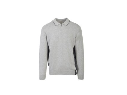 Pánsky sivý pulóver s antracitovým lemom a golierom so zipsom 22548