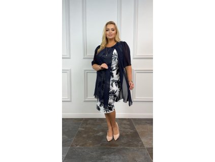 Dámske bielo-modré krátke šaty so vzorom a mušelínom 22710