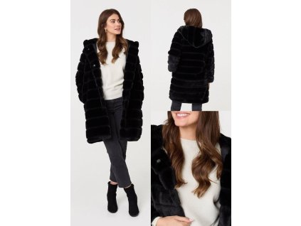 Dámsky čierny predĺžený kožušinový kabát 22751