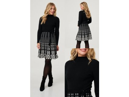 Dámske čierne šaty s bielym vzorom na sukni 22748