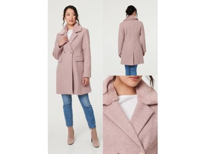 Dámsky ružovo-sivý kabát s odnímateľnou kožušinou 22752