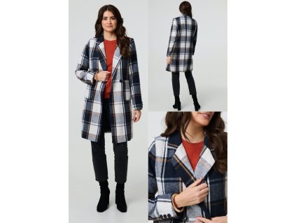 Dámsky modro-bielo-sivý károvaný kabát 22753