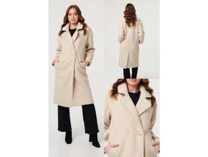 Dámsky dlhý príjemný kabát béžovej farby 22754