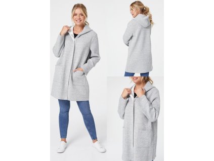 Dámsky tenký sivý kabát s kapucňou 22750