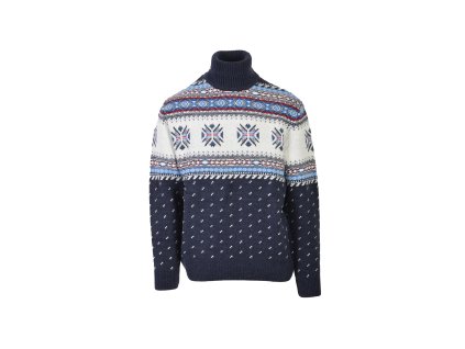 Pánsky zimný modro-biely sveter s vysokým golierom 22515