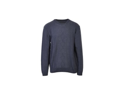 Pánsky oceľovomodrý pletený pulóver s klasickým vzorom 22507