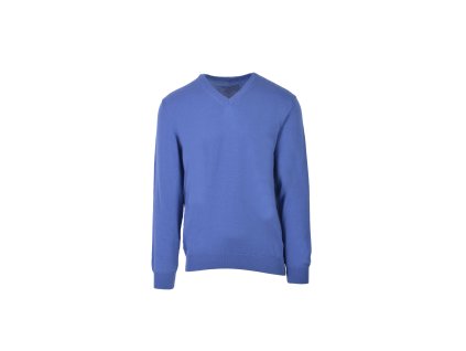 Pánsky parížsky modrý pulóver s výstrihom do V 22540