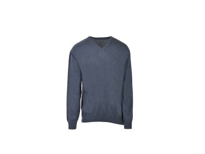Pánsky modrosivý pulóver s výstrihom do V 22577