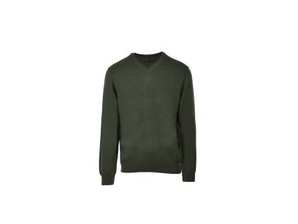 Pánsky tmavozelený pulóver s výstrihom do V 22541