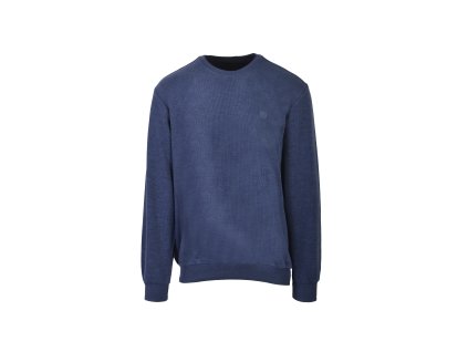 Pánsky tmavomodrý pulóver s jemnou štruktúrou a decentným logom 22426
