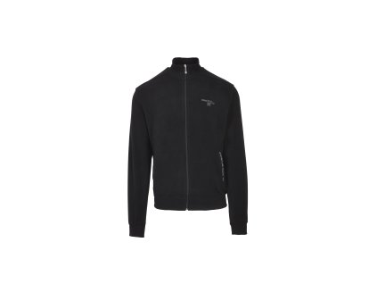 Pánsky čierny sveter na zips so stojačikom a jemnou potlačou 22372