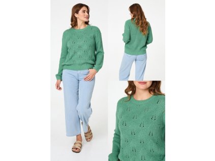 Štýlový dámsky zelený štruktúrovaný pulóver 22742