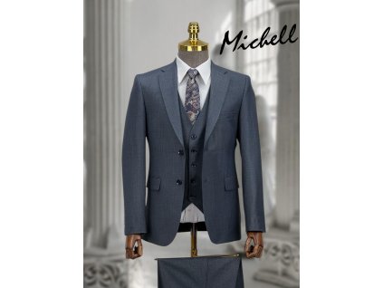 Pánsky elegantný modro-sivý 3-dielny oblek 22791