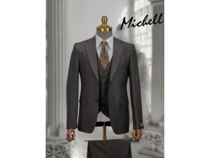 Pánsky elegantný tmavohnedý 3-dielny oblek 22793