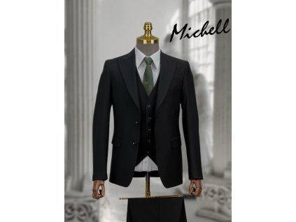 Pánsky elegantný hladký čierny 3-dielny oblek 22795
