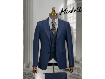 Pánsky elegantný hladký modrý 3-dielny oblek 22799