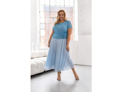 Elegantné svetlomodré spoločenské šaty s trblietavou vrchnou časťou 22895