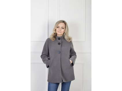 Elegantný dámsky sivý štruktúrovaný kabát s vysokým golierom 22295