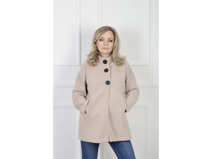 Elegantný dámsky krémový štruktúrovaný kabát s vysokým golierom 22296
