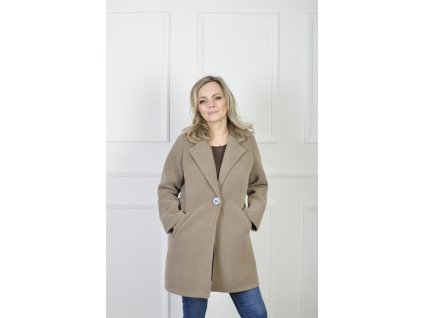 Dámsky elegantný bledohnedý štruktúrovaný kabát s klopovým golierom 22291