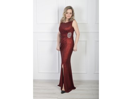 Luxusné dlhé spoločenské bordové šaty s rozparkom 22638