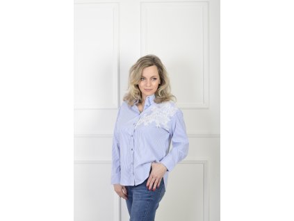 Modro-biela pruhovaná košeľa s čipkovým detailom 22279
