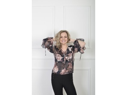 Elegantná vzorovaná kvetovaná blúzka s volánmi 22308