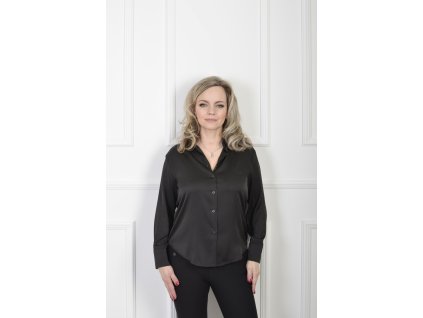 Klasická čierna saténová košeľa s gombíkmi 22284