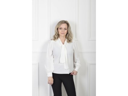 Elegantná biela blúzka s viazaním pri krku 22836