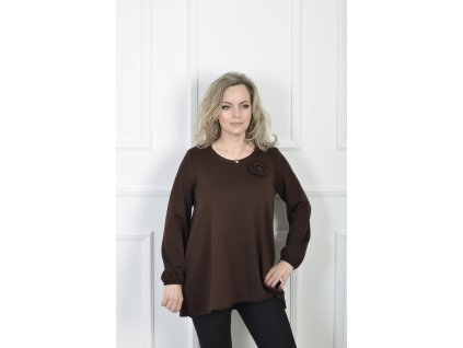 Elegantná hnedá tunika s dekoratívnym kvetom 22900