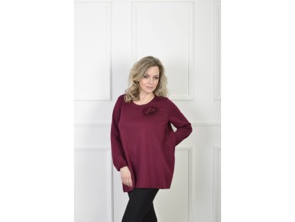 Elegantná vínová tunika s dekoratívnym kvetom 22899