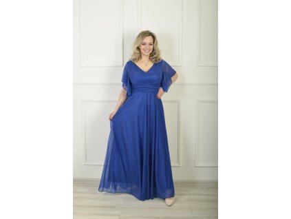 Spoločenské dlhé šaty s trblietavým efektom v kráľovskej modrej farbe 22633