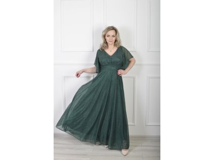 Spoločenské dlhé šaty s trblietavým efektom v zelenej farbe 22632