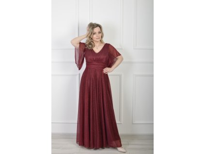 Spoločenské dlhé šaty s trblietavým efektom v bordovej farbe 22631