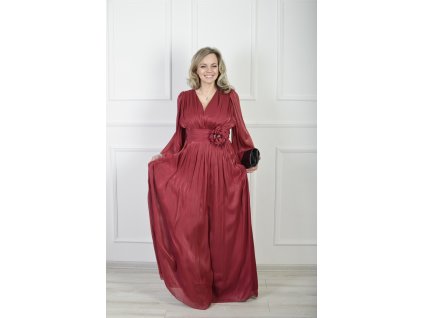 Éterické bordové spoločenské šaty s prekladaným výstrihom 22715