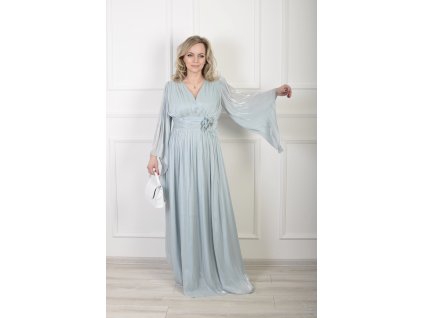 Éterické bledomodré spoločenské šaty s prekladaným výstrihom 22716