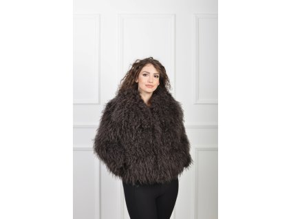 Luxusný tmavohnedý kožušinový kabát s bohatou textúrou 23010