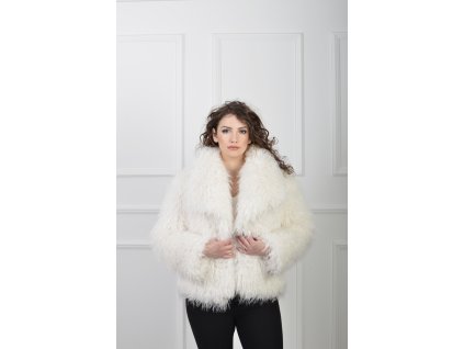 Luxusný krémový kožušinový kabát s bohatou textúrou 23009